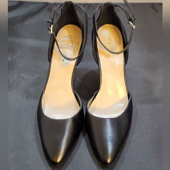 NINE WEST ALMOND TOE ADJUSTABLE BUCKLE ANKLE STRAP WEDGE - Picture 2 of 15